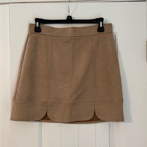 Skies Are Blue Tan A-Line Skirt with Scalloped Hem